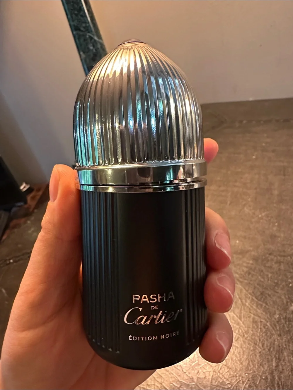 Cartier Pasha de Cartier Black and Silver Ribbed Fragrance Bottle